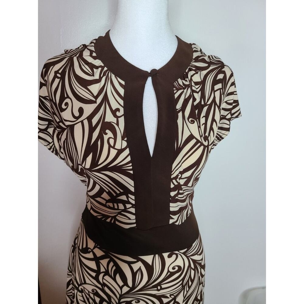 Dressbarn Dress Women's 10 Brown Tan Tie Back Keyhole Neck Short Flutter‎ Sleeve - Picture 5 of 10